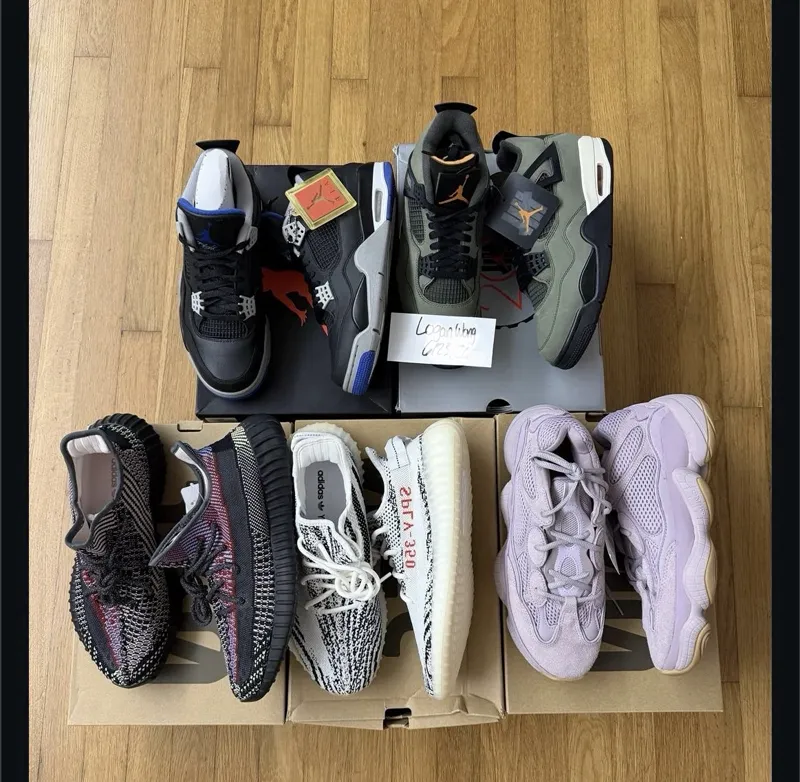 Jordan 4s, Yeezys and 500s boxed for one order